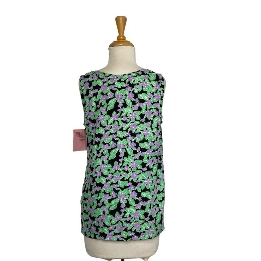 Key West Hand Print Fashions L Tank Top Violets Floral Purple Hawaii NWT VTG - Picture 2 of 10